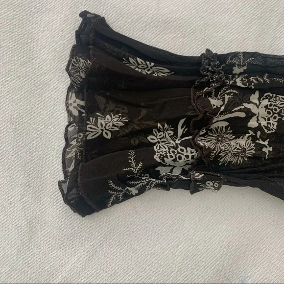 Apt. 9 Sheer floral print long fluter sleeve brown Shirt size Large - Picture 5 of 5